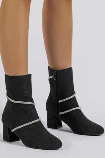 stylish two colors rhinestone decor zip-up side high-heel boots