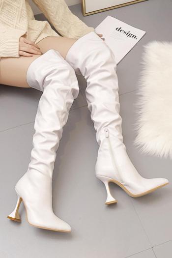 exquisite solid color pu leather pointed toe high-tube high-heel boots