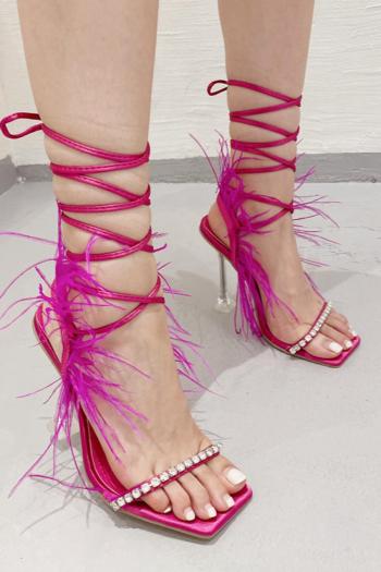 exquisite 5 colors rhinestone feather decor square toe strappy sandals