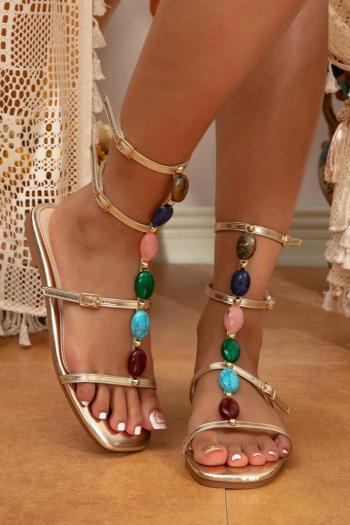 exquisite synthetic gemstones decor peep toe flat sandals