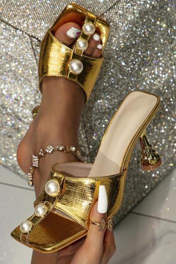 exquisite pearl decor square toe high-heel sandals