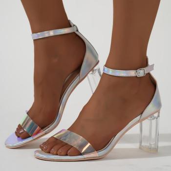 exquisite holographic pu leather peep toe transparent high-heel sandals