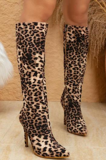 stylish new leopard pattern zip-up high stand boots