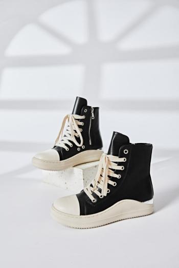 stylish pu leather strappy zip-up side all-match sneakers