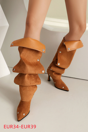 eur34-eur39 chic two colors suede pointed toe snap button high-heel cowgirl boots