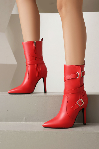 chic 3 colors pu leather pointed toe zip-up side high-heel boots