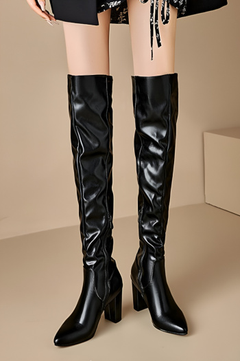 chic two colors pu leather zip-up side over knee high-heel boots