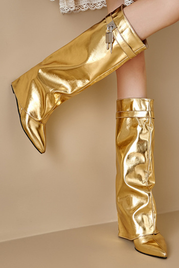 Exquisite two colors pu leather pointed toe high-tube high-heel boots