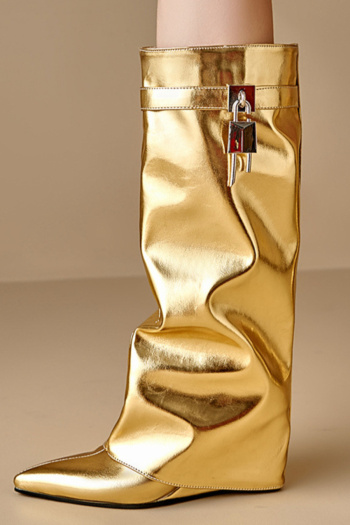 Exquisite two colors pu leather pointed toe high-tube high-heel boots