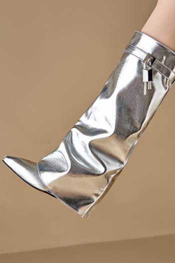 Exquisite two colors pu leather pointed toe high-tube high-heel boots