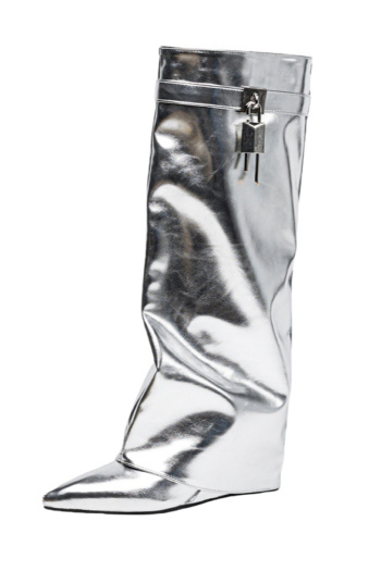 Exquisite two colors pu leather pointed toe high-tube high-heel boots