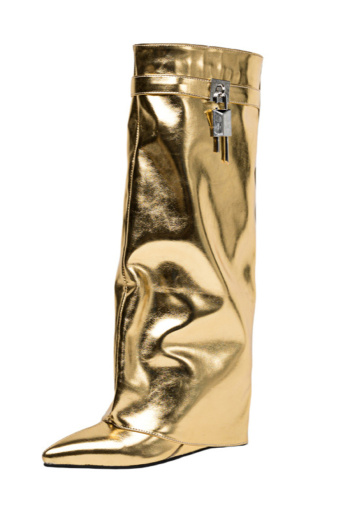 Exquisite two colors pu leather pointed toe high-tube high-heel boots