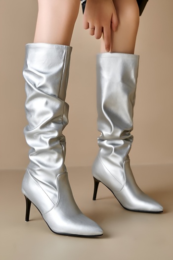 exquisite gloss pu leather pointed toe high-heel boots