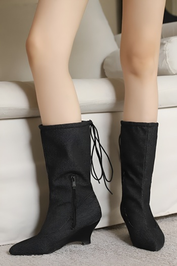 chic 3 colors denim upper pointed toe zip-up side midi-heel cowgirl boots