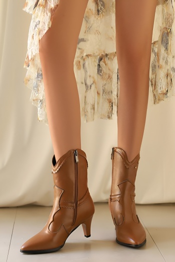 chic retro 3 colors pu leather pointed toe midi-heel boots