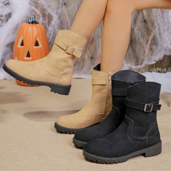stylish two colors suede upper zip-up side low-heel martin boots