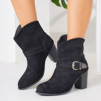 chic suede upper metallic buckle high-heel cowgirl boots