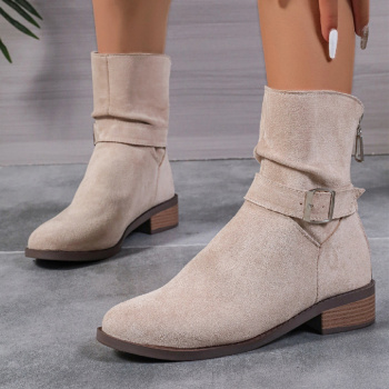 chic retro suede upper low-heel zip-up back martin boots