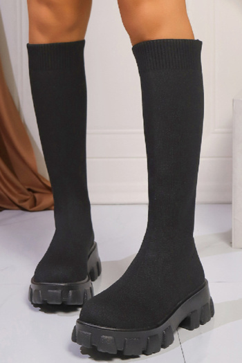 stylish two colors knitted high tube thick bottoms boots