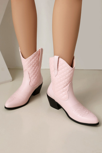 chic 4 colors pu leather pointed toe chunky heel cowgirl boots