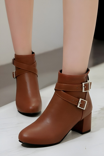 chic 3 colors metallic buckle zip-up chunky heel boots