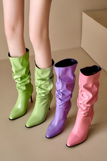 chic 3 colors gloss pu leather pointed toe high-heel boots
