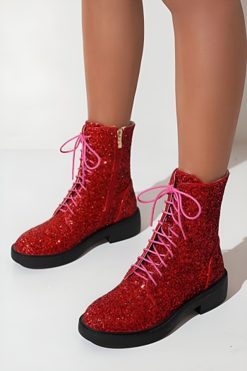 chic 4 colors glitter strappy low heel boots