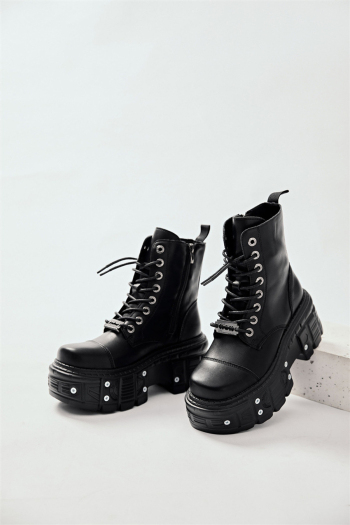 stylish punk style thick bottom strappy zip-up side martin boots