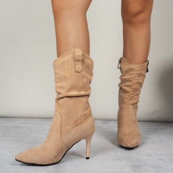exquisite suede fabric solid color high stand boots