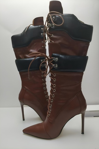 exquisite pu double deck strappy pointed toe high-heel boots(5-7 days production time)
