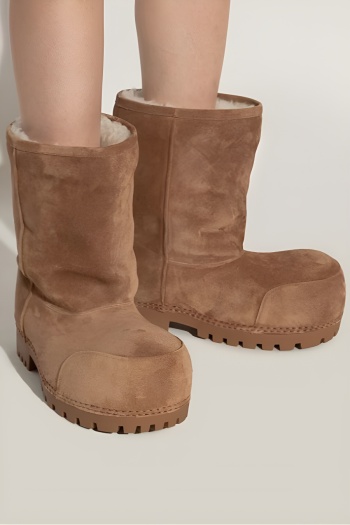 stylish 3 colors suede mid-calf thick bottom fur lined warm snow boots