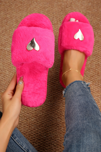 stylish comfortable 6 colors metallic heart peep toe home fur flat slippers