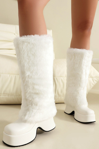chic 3 colors pu leather fur thick bottom warm snow boots