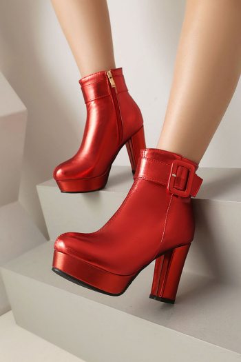 chic 3 colors gloss pu leather zip-up side chunky high-heel boots
