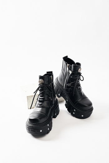 punk style pu leather strappy zip-up side thick bottom boots