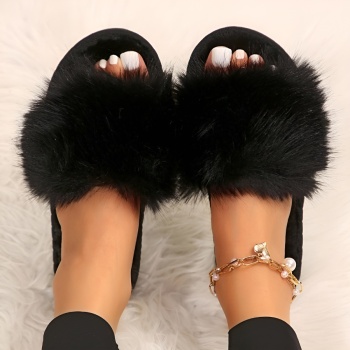 casual home peep toe fluffy comfortable flat slippers