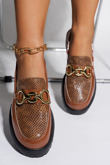 chic two colors pu leather low chunky heel loafers