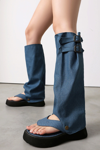 chic two colors denim fabric removable high-tube thick bottoms sandals