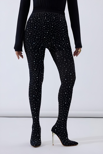 sexy high stretch see through mesh rhinestone pointed toe leggings high heels