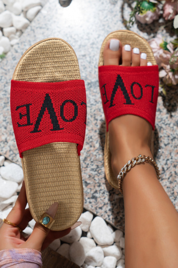 stylish letter knitted upper peep toe flat slippers