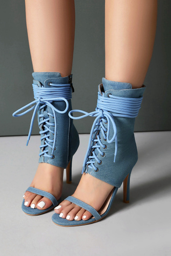 chic denim fabric peep toe strappy high-heel boots sandals