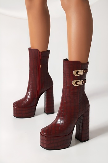 chic 4 colors pu leather square toe zip-up side chunky high-heel boots