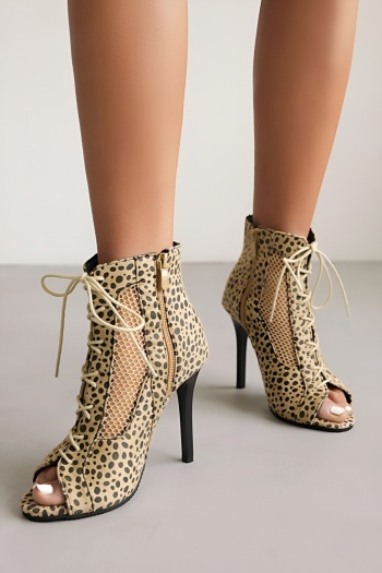 chic leopard hollow fishnet strappy high-heel boots sandals