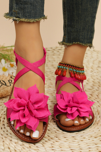 stylish 3 colors 3d flower decor peep toe flat sandals