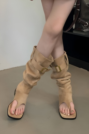 chic two colors suede square toe high-tube cowgirl boots sandals