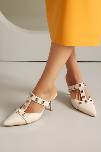 chic pu leather pointed toe rivet decor high-heel sandals