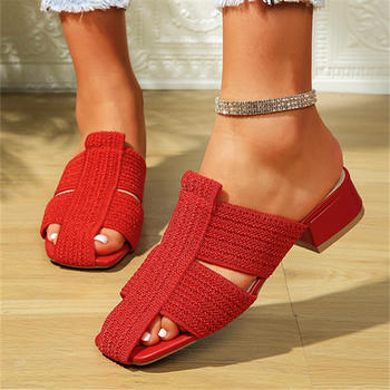 stylish retro 5 colors knitted upper chunky low-heel sandals