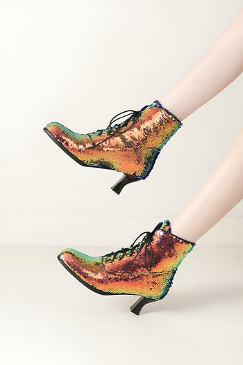 chic sequin decor strappy midi heel boots