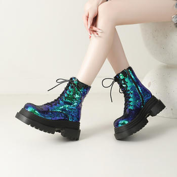 chic two colors sequin decor thick bottoms martin boots