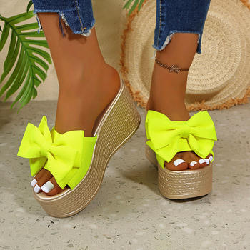 stylish 3 colors bow peep toe wedge heel sandals